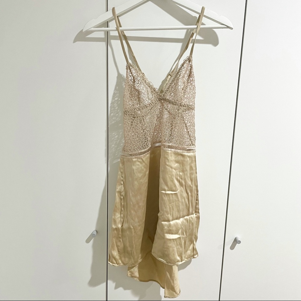 La Perla silk slip dress light gold embroidered